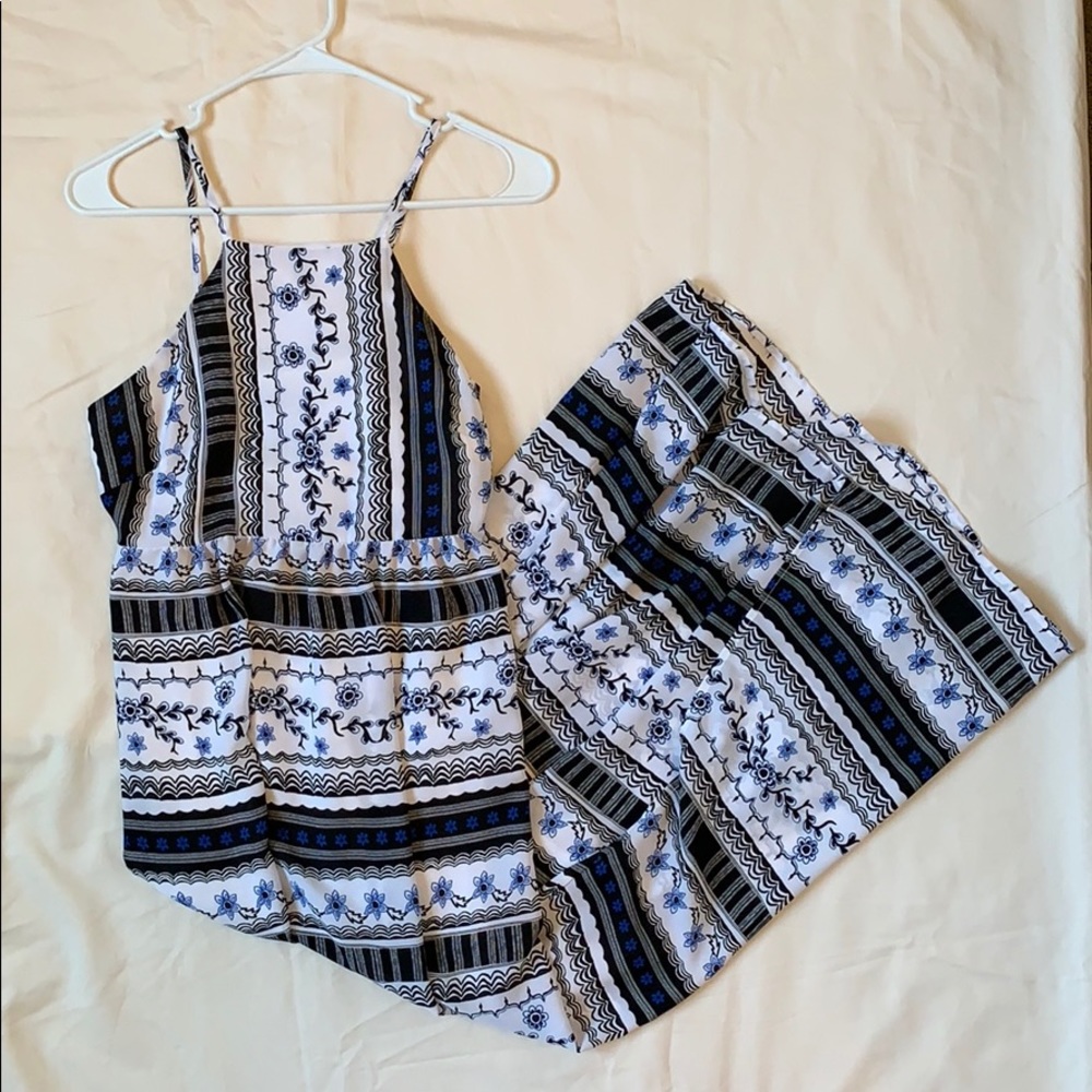 Blue Floral Patterned Ankle Length Dress